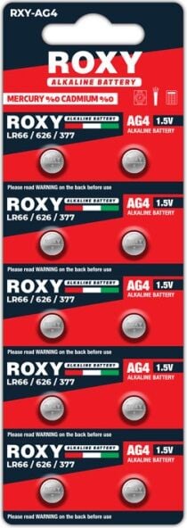Roxy AG4 LR66 LR626 377 Alkalin Düğme Pil 1,5 Volt 10`lu Paket
