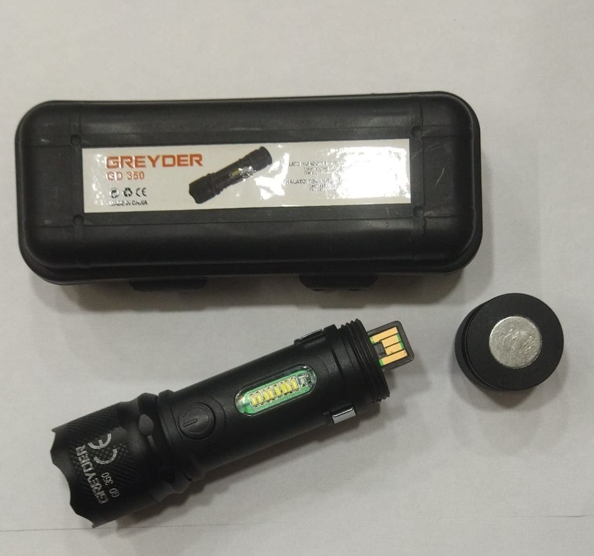 Greyder GD-350 Çok Fonksiyonlu USB Şarjlı El Feneri (Kutulu)