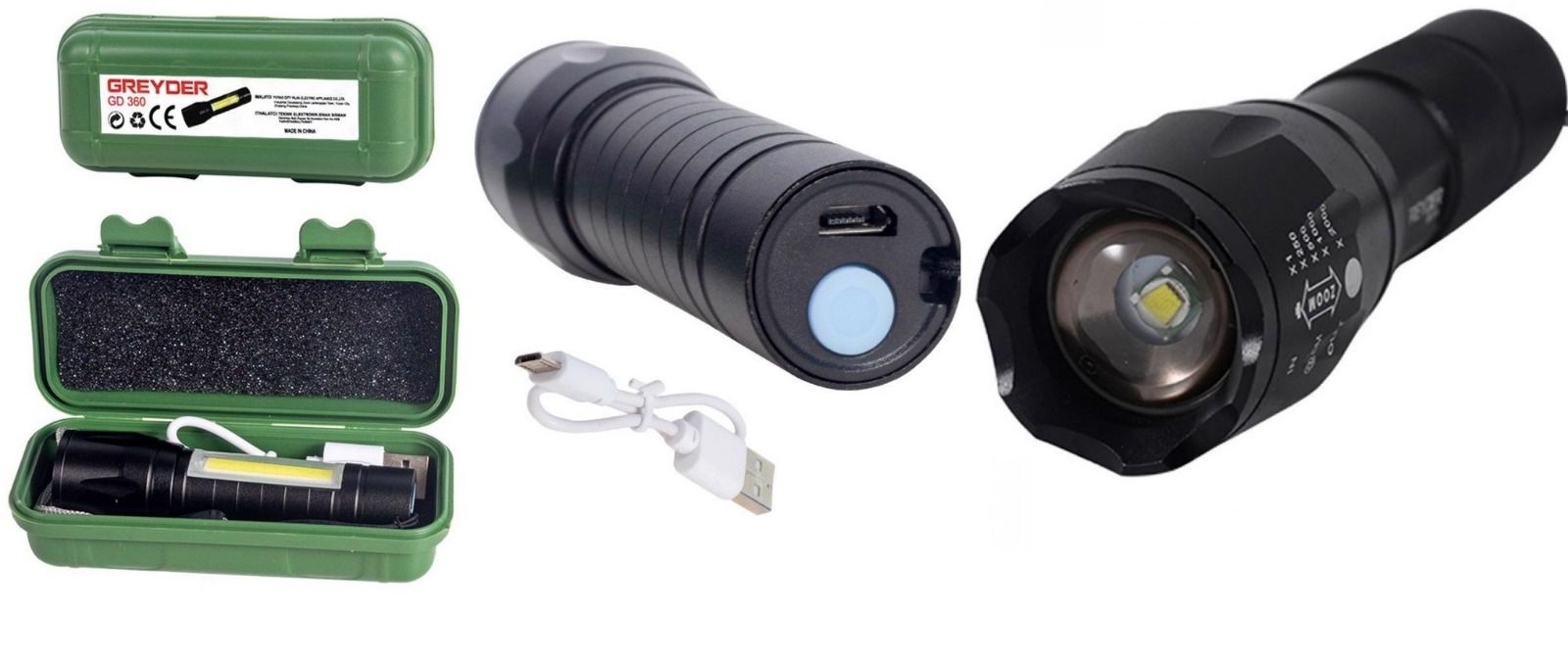 Greyder GD-360 Çok Fonksiyonlu USB Şarjlı El Feneri (Kutulu)