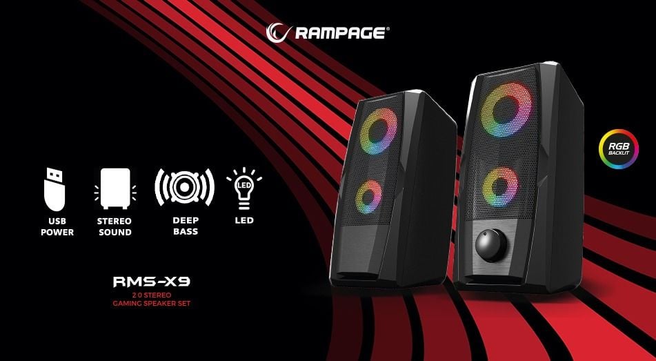 Rampage RMS-X9 2.0 RGB Işıklı Multimedia 5V 30dB Gaming Hoparlör