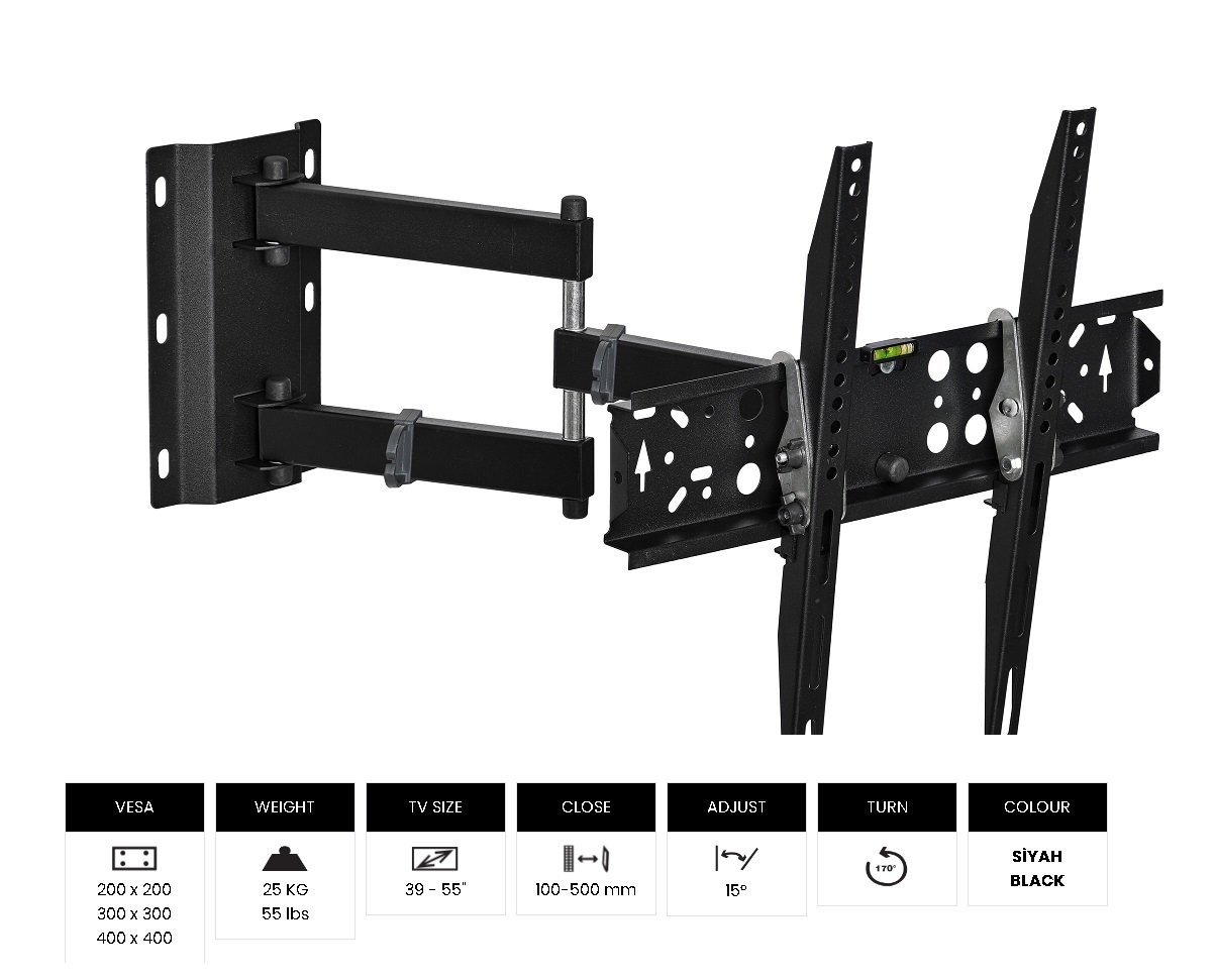 Vontech VT-522 Pro 39-55'' LCD/LED TV Hareketli Askı Aparatı