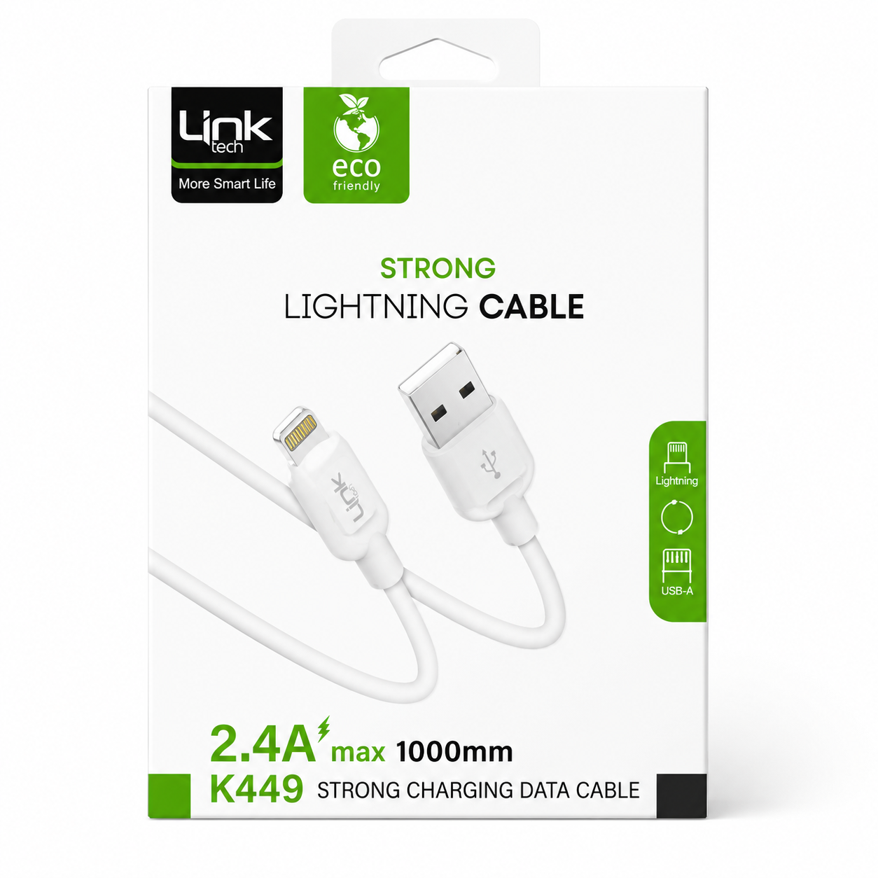LinkTech K449 Strong 1m 2.4A Lightning Çevre Dostu Şarj Kablosu