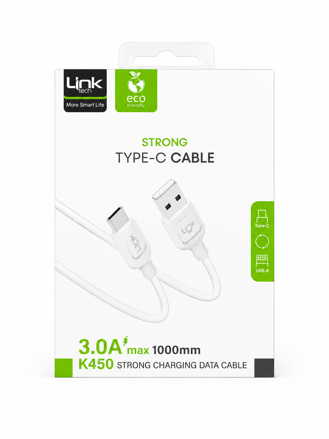 LinkTech K450 Strong 1m 3A USB-A/Type-C Çevre Dostu Şarj Kablosu