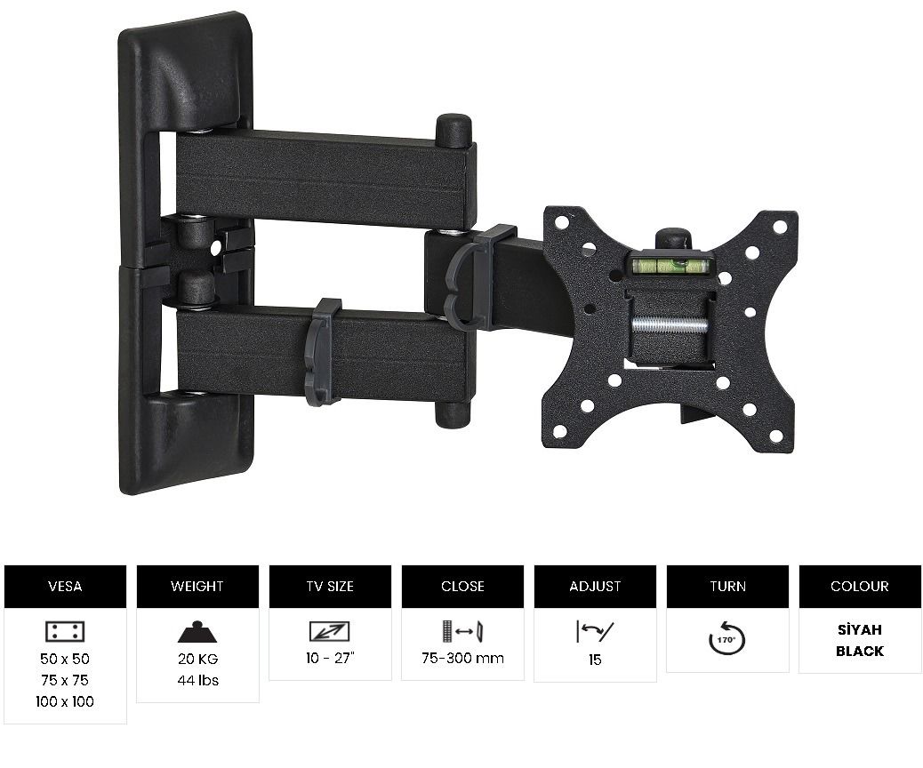 Vontech VT-222 HC Pro 10-27 İnç Hareketli LCD-LED Tv Duvar Askı Aparatı