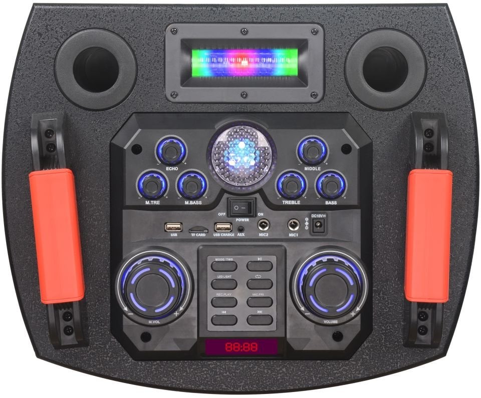 RXY-NDR-1212S 100 Watt ( 12 INCH x 2 ) + TWEETER Çift Kablosuz UHF Mikrofonlu Kumandalı Led Panel FM / BT / USB ve TF Kart Girişli Anfili Hoparlör