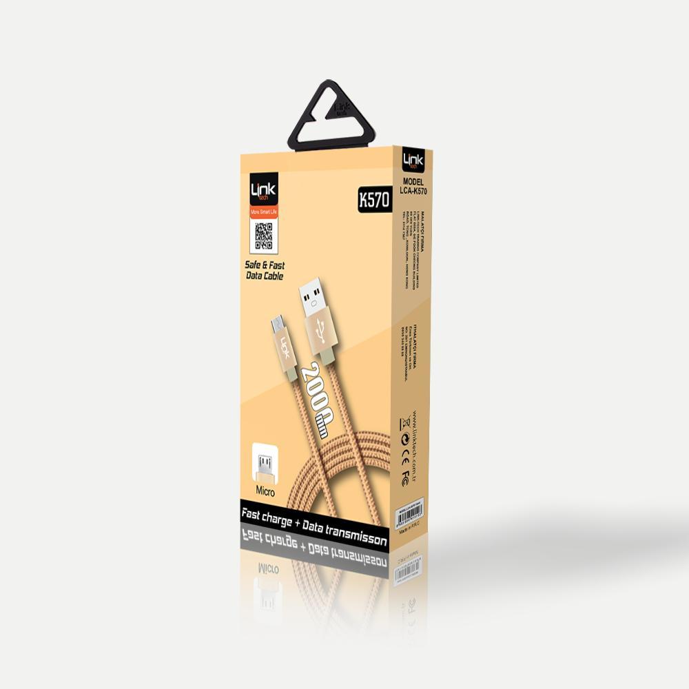 Linktech K-570 Safe Micro USB Örgü Metal Başlıklı 2000mm Şarj Kablosu