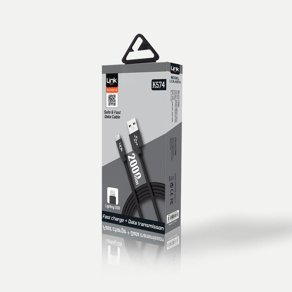 Linktech K-574 Safe Lightning USB Örgü Metal Başlıklı 2000mm Şarj Kablosu